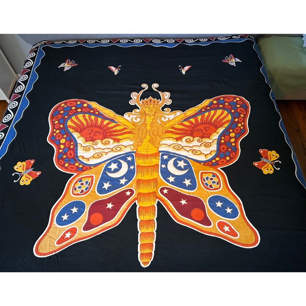 Hand loomed Fairy Butterfly Sun & Moon Tapestry Bed Wall India‎ 85” X 102”